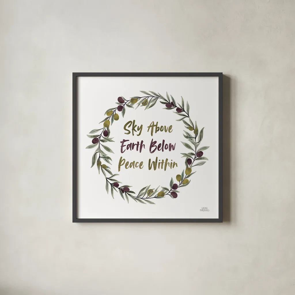 Olive Grove II by Laura Marshall. Shown in a sleek black glass frame for a contemporary gallery look. Available as an archival giclee rolled canvas, fine art paper, or poster print. SKU 77132a.