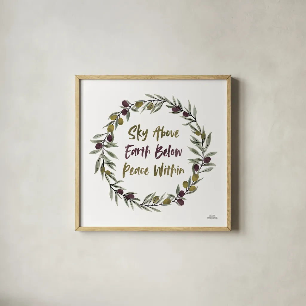 Olive Grove II by Laura Marshall. Shown in a natural wood glass frame for a timeless modern aesthetic. Available as an archival giclee rolled canvas, fine art paper, or poster print. SKU 77132a.