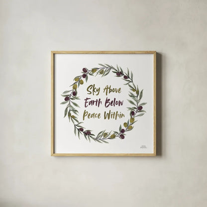 Olive Grove II by Laura Marshall. Shown in a natural wood glass frame for a timeless modern aesthetic. Available as an archival giclee rolled canvas, fine art paper, or poster print. SKU 77132a.