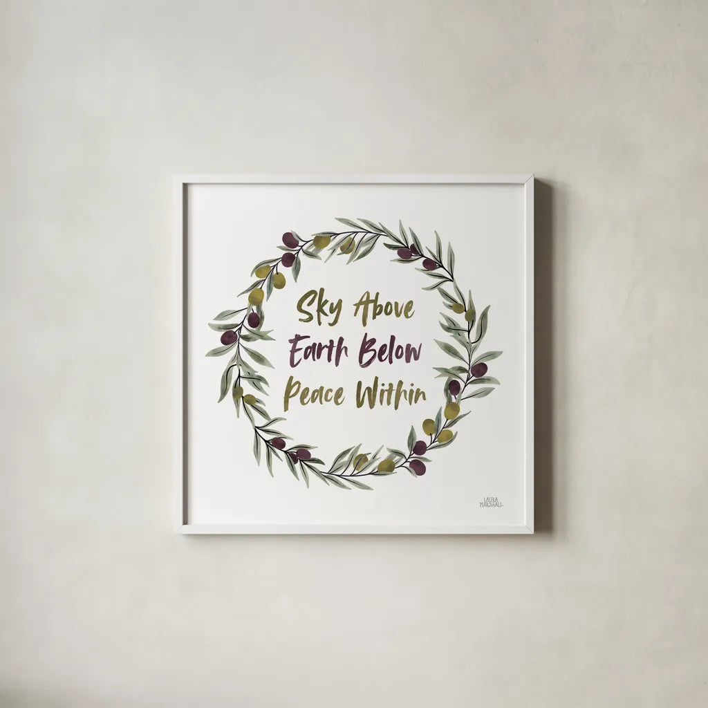 Olive Grove II by Laura Marshall. Shown in a crisp white glass frame for a clean and minimalist style. Available as an archival giclee rolled canvas, fine art paper, or poster print. SKU 77132a.