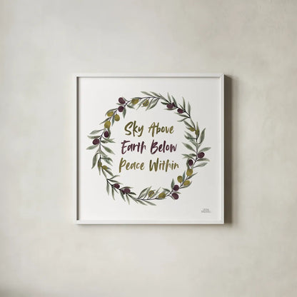 Olive Grove II by Laura Marshall. Shown in a crisp white glass frame for a clean and minimalist style. Available as an archival giclee rolled canvas, fine art paper, or poster print. SKU 77132a.