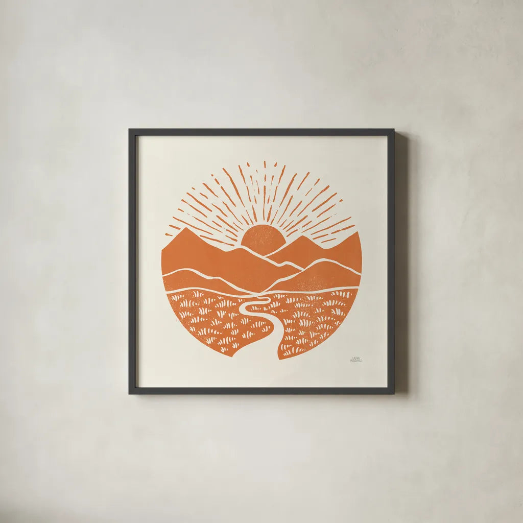 On the Horizon I by Laura Marshall. Shown in a sleek black glass frame for a contemporary gallery look. Available as an archival giclee rolled canvas, fine art paper, or poster print. SKU 65377a.