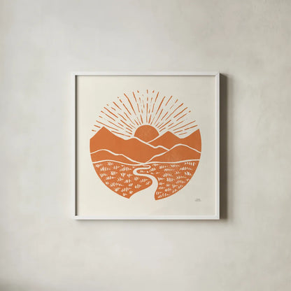 On the Horizon I by Laura Marshall. Shown in a crisp white glass frame for a clean and minimalist style. Available as an archival giclee rolled canvas, fine art paper, or poster print. SKU 65377a.