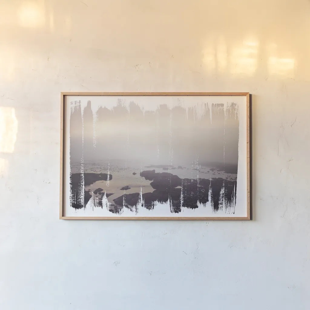 Painted Seaside I by Laura Marshall. shown as a paper print in a natural frame. Available as a archival giclee rolled canvas, fine art paper, or poster print. SKU 29663i.