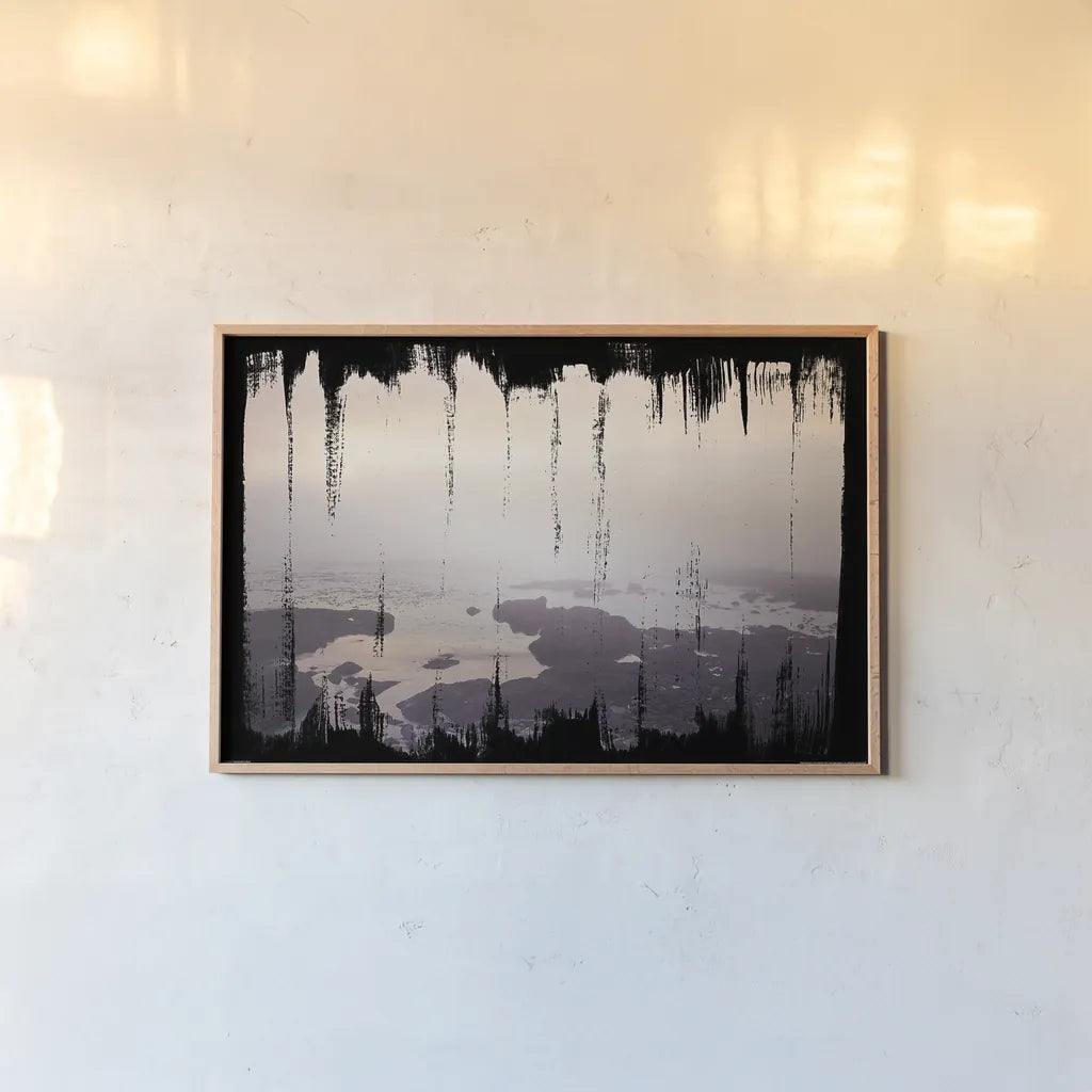 Painted Seaside I on Black by Laura Marshall. shown as a paper print in a natural frame. Available as a archival giclee rolled canvas, fine art paper, or poster print. SKU 29863i.