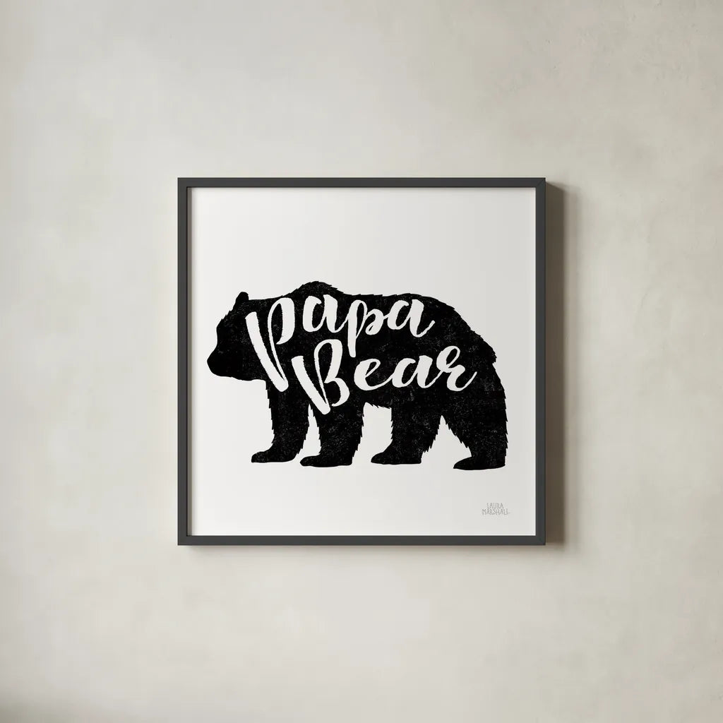 Papa Bear by Laura Marshall. Shown in a sleek black glass frame for a contemporary gallery look. Available as an archival giclee rolled canvas, fine art paper, or poster print. SKU 45442a.