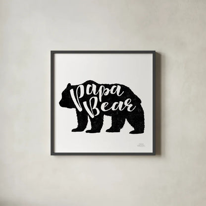 Papa Bear by Laura Marshall. Shown in a sleek black glass frame for a contemporary gallery look. Available as an archival giclee rolled canvas, fine art paper, or poster print. SKU 45442a.