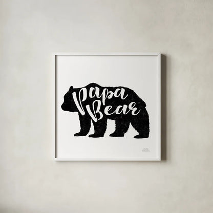 Papa Bear by Laura Marshall. Shown in a crisp white glass frame for a clean and minimalist style. Available as an archival giclee rolled canvas, fine art paper, or poster print. SKU 45442a.