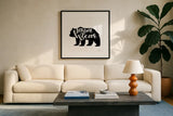 Papa Bear by Laura Marshall. Displayed in a glass frame with matte in a clean modern living room. Available as an archival giclee rolled canvas, fine art paper, or poster print. SKU 45442a.