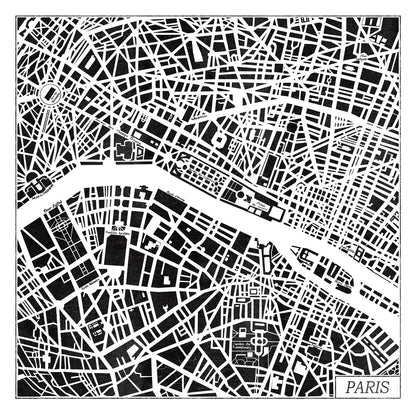 Paris Map Black by Laura Marshall. SKU 60391a. Archival Giclee Fine art print for wall decor.