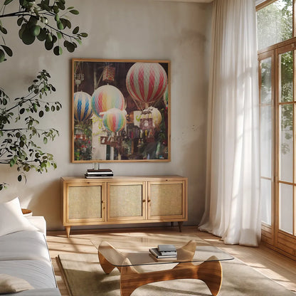 Paris Moments I by Laura Marshall. Shown in a natural wood frame in a cozy modern living room. Available as an archival giclee rolled canvas, fine art paper, or poster print. SKU 25889a.