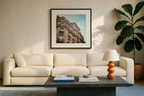 Paris Moments II by Laura Marshall. Displayed in a glass frame with matte in a clean modern living room. Available as an archival giclee rolled canvas, fine art paper, or poster print. SKU 25890a.