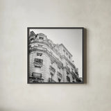 Paris Moments II BW by Laura Marshall. Shown in a sleek black glass frame for a contemporary gallery look. Available as an archival giclee rolled canvas, fine art paper, or poster print. SKU 78245a.