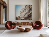 Paris Moments III by Laura Marshall. Shown as extra-large giant wall art in a modern living room. Available as an archival giclee rolled canvas, fine art paper, or poster print. SKU 25891a.