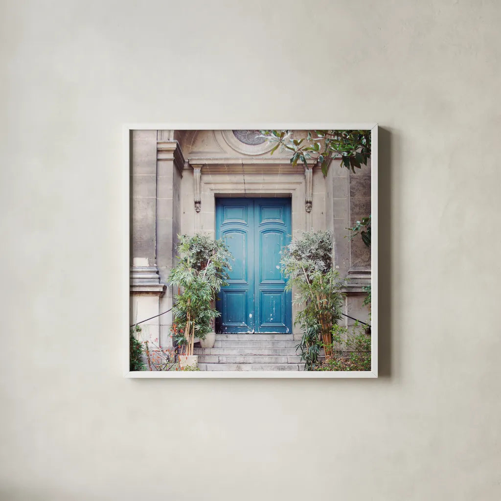 Paris Moments IV by Laura Marshall. Shown in a crisp white glass frame for a clean and minimalist style. Available as an archival giclee rolled canvas, fine art paper, or poster print. SKU 25892a.