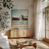 Paris Moments V by Laura Marshall. Shown in a natural wood frame in a cozy modern living room. Available as an archival giclee rolled canvas, fine art paper, or poster print. SKU 25893a.