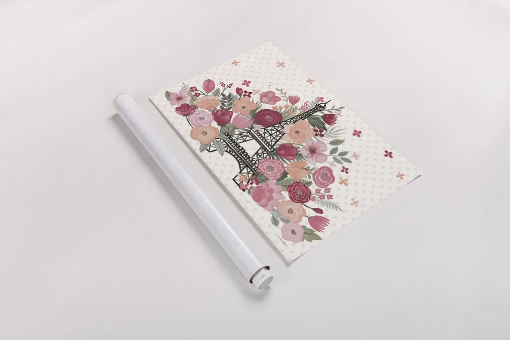 Paris is Blooming I No Words by Laura Marshall. shown as a rolled paper print. Available as archival giclee rolled canvas, fine art paper, or poster print. SKU 62405i.