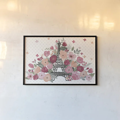 Paris is Blooming I No Words by Laura Marshall. shown as a paper print in a black flame. Available as a archival giclee rolled canvas, fine art paper, or poster print. SKU 62405i.