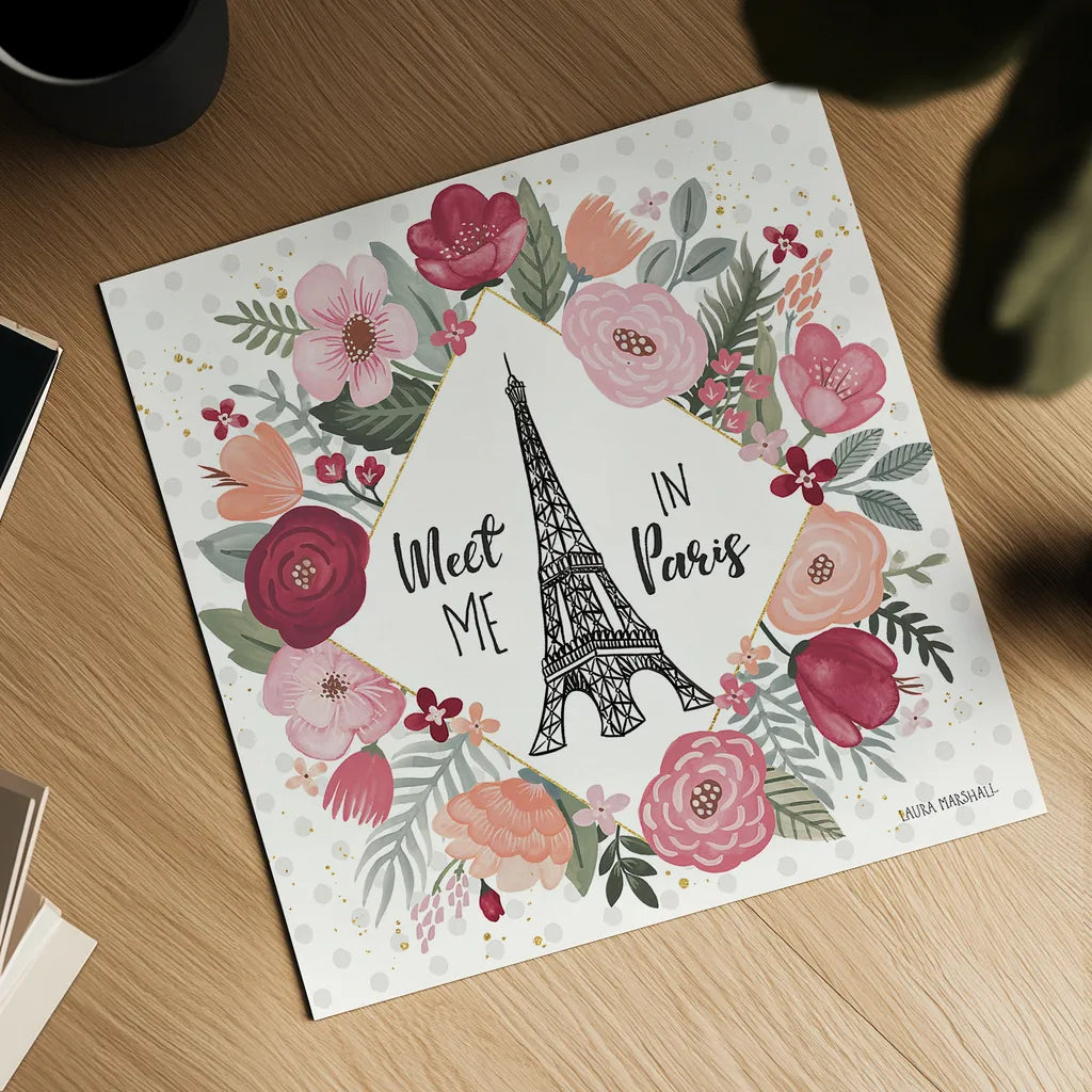 Paris is Blooming V by Laura Marshall. Shown as a detailed flat fine art print, highlighting archival giclee quality. Available as an archival giclee rolled canvas, fine art paper, or poster print. SKU 45330a.