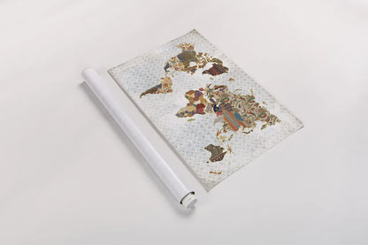 Pattern World Map Geo Background by Laura Marshall. shown as a rolled paper print. Available as archival giclee rolled canvas, fine art paper, or poster print. SKU 31807i.