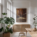 Pere La Chaise by Laura Marshall. shown as a print in a natural wood frame in a dining room. Available as a archival giclee rolled canvas, fine art paper, or poster print. SKU 20700h.