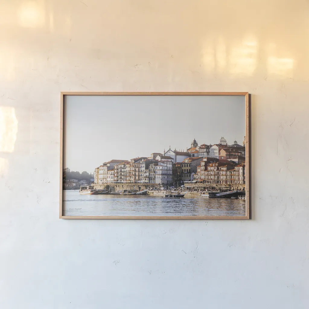Porto I by Laura Marshall. shown as a paper print in a natural frame. Available as a archival giclee rolled canvas, fine art paper, or poster print. SKU 81308i.