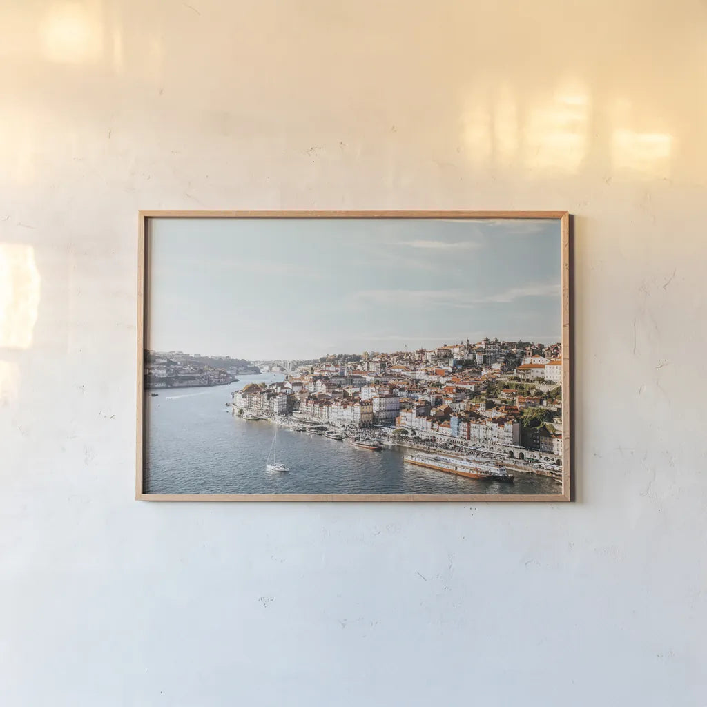 Porto II by Laura Marshall. shown as a paper print in a natural frame. Available as a archival giclee rolled canvas, fine art paper, or poster print. SKU 81309i.