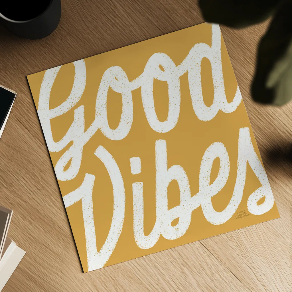 Positivity I Yellow by Laura Marshall. Shown as a detailed flat fine art print, highlighting archival giclee quality. Available as an archival giclee rolled canvas, fine art paper, or poster print. SKU 53854a.