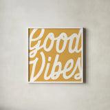Positivity I Yellow by Laura Marshall. Shown in a crisp white glass frame for a clean and minimalist style. Available as an archival giclee rolled canvas, fine art paper, or poster print. SKU 53854a.