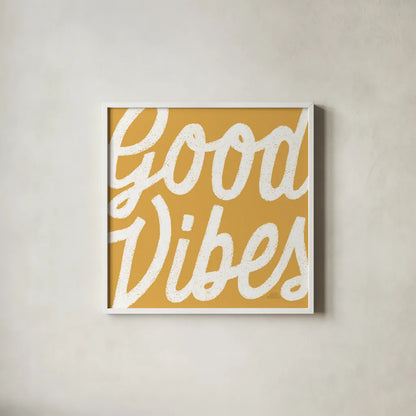 Positivity I Yellow by Laura Marshall. Shown in a crisp white glass frame for a clean and minimalist style. Available as an archival giclee rolled canvas, fine art paper, or poster print. SKU 53854a.
