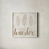 Prone to Wander Beige by Laura Marshall. Shown in a crisp white glass frame for a clean and minimalist style. Available as an archival giclee rolled canvas, fine art paper, or poster print. SKU 35060a.