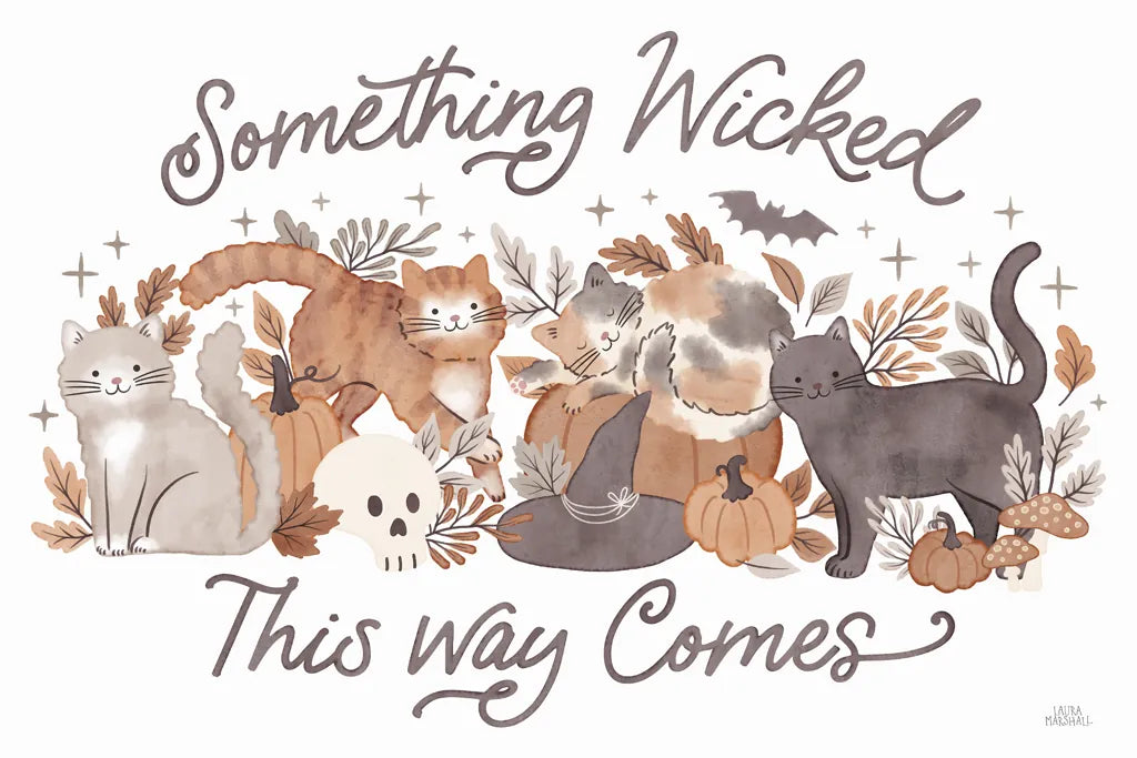 Pumpkins and Paws I by Laura Marshall. SKU 95559i. Archival Giclee Fine art print for wall decor.