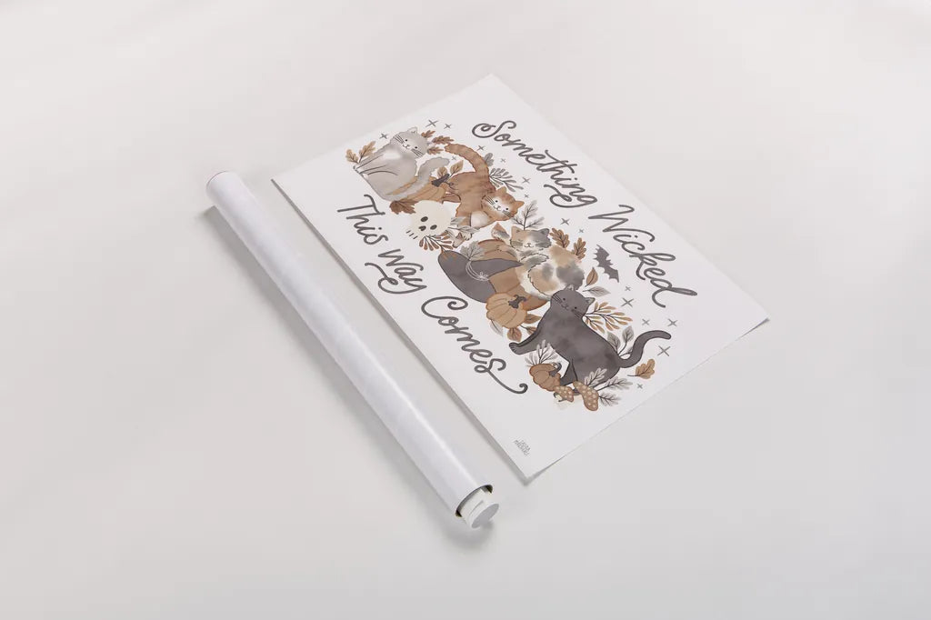 Pumpkins and Paws I by Laura Marshall. shown as a rolled paper print. Available as archival giclee rolled canvas, fine art paper, or poster print. SKU 95559i.