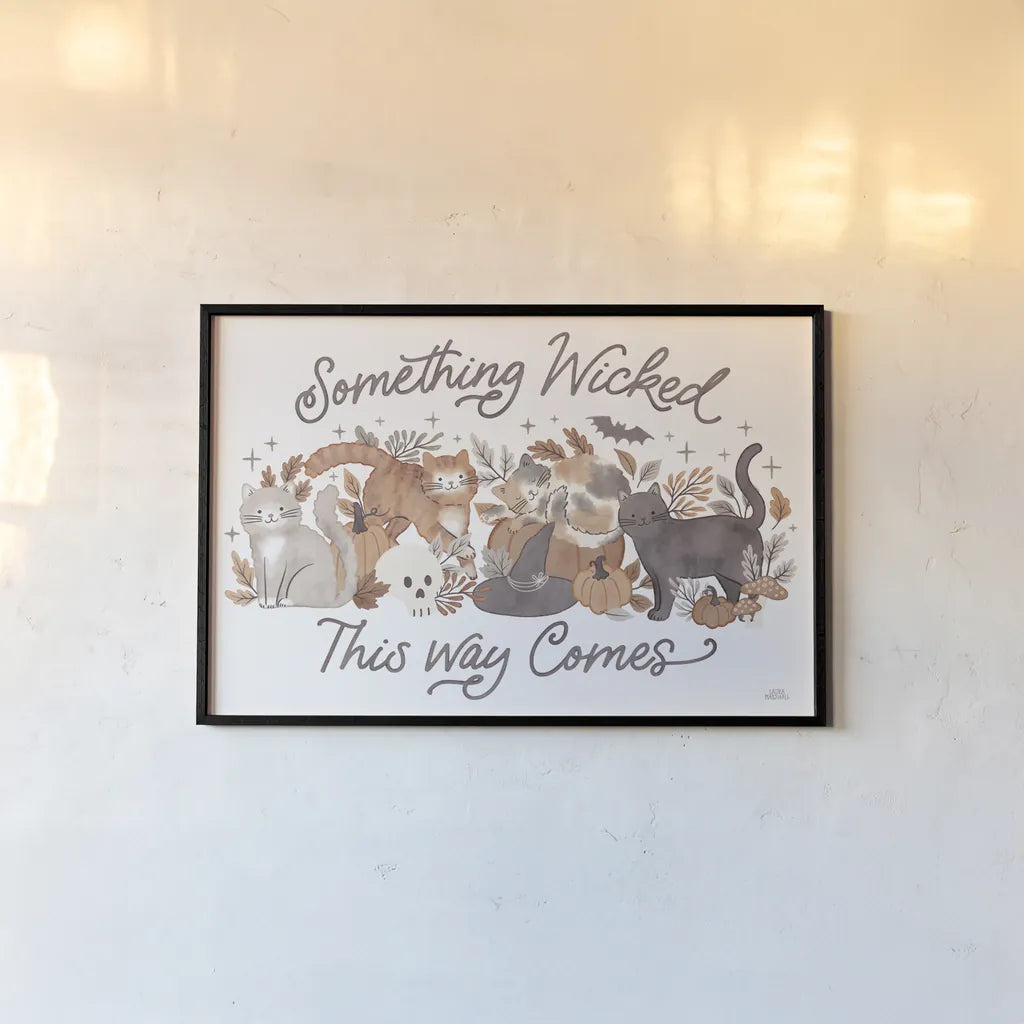 Pumpkins and Paws I by Laura Marshall. shown as a paper print in a black flame. Available as a archival giclee rolled canvas, fine art paper, or poster print. SKU 95559i.