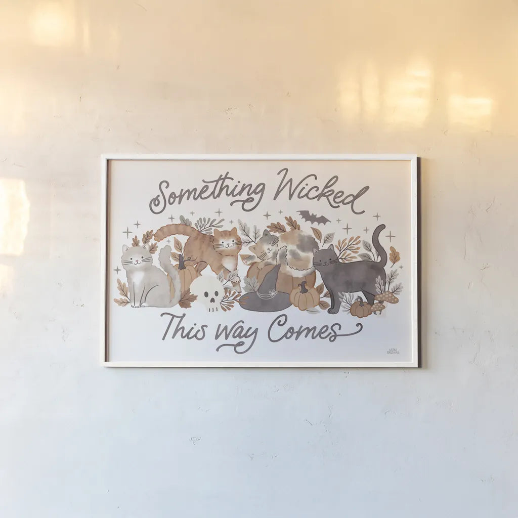 Pumpkins and Paws I by Laura Marshall. shown as a paper print in a white frame. Available as a archival giclee rolled canvas, fine art paper, or poster print. SKU 95559i.