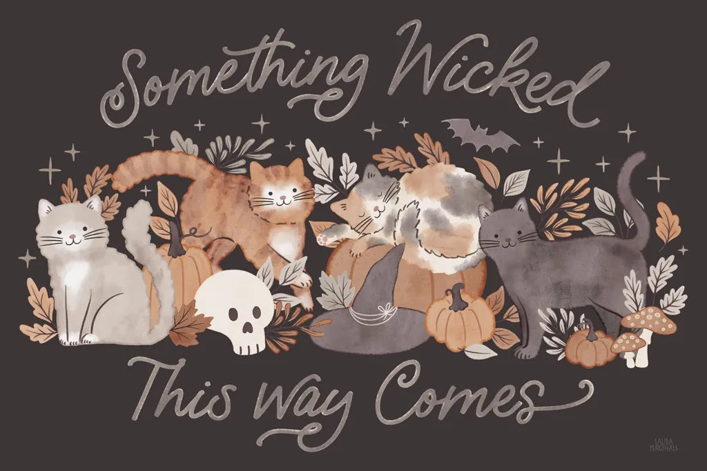 Pumpkins and Paws I Dark by Laura Marshall. SKU 95560i. Archival Giclee Fine art print for wall decor.