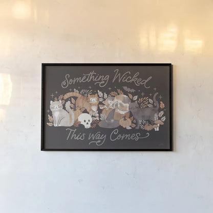 Pumpkins and Paws I Dark by Laura Marshall. shown as a paper print in a black flame. Available as a archival giclee rolled canvas, fine art paper, or poster print. SKU 95560i.