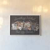 Pumpkins and Paws I Dark by Laura Marshall. shown as a paper print in a white frame. Available as a archival giclee rolled canvas, fine art paper, or poster print. SKU 95560i.