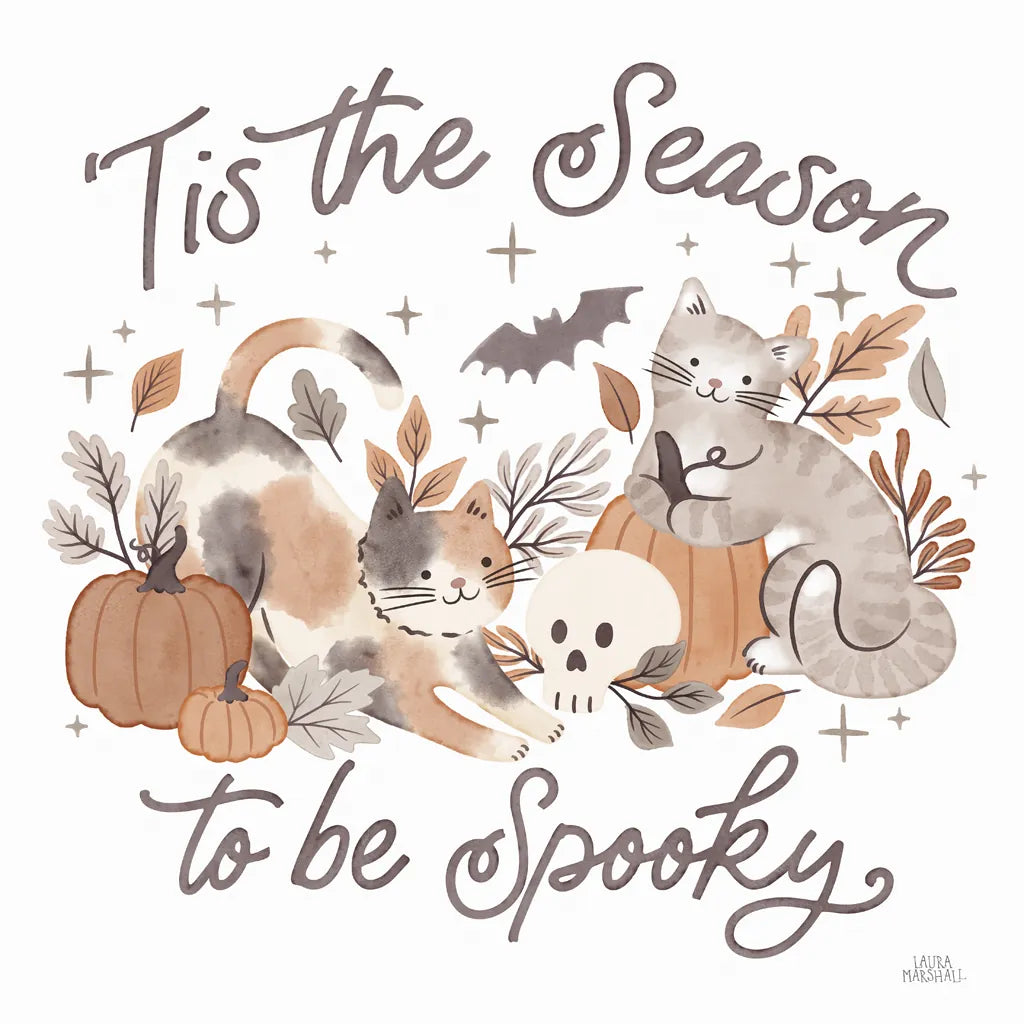 Pumpkins and Paws II by Laura Marshall. SKU 95561a. Archival Giclee Fine art print for wall decor.