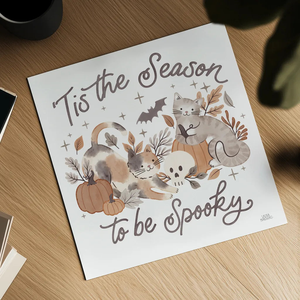 Pumpkins and Paws II by Laura Marshall. Shown as a detailed flat fine art print, highlighting archival giclee quality. Available as an archival giclee rolled canvas, fine art paper, or poster print. SKU 95561a.