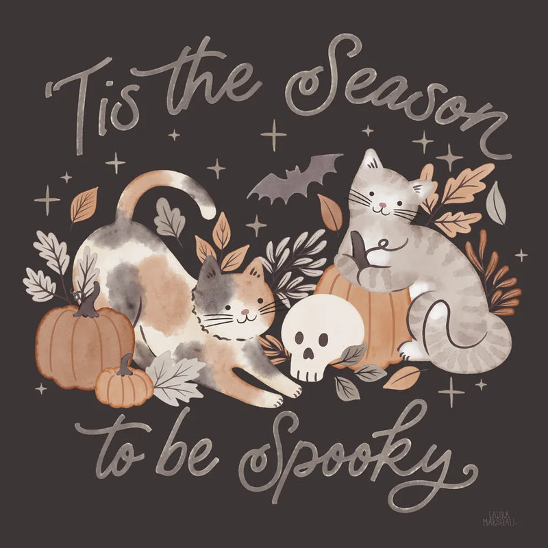 Pumpkins and Paws II Dark by Laura Marshall. SKU 95562a. Archival Giclee Fine art print for wall decor.