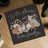 Pumpkins and Paws II Dark by Laura Marshall. Shown as a detailed flat fine art print, highlighting archival giclee quality. Available as an archival giclee rolled canvas, fine art paper, or poster print. SKU 95562a.