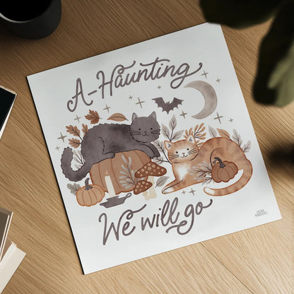 Pumpkins and Paws III by Laura Marshall. Shown as a detailed flat fine art print, highlighting archival giclee quality. Available as an archival giclee rolled canvas, fine art paper, or poster print. SKU 95563a.