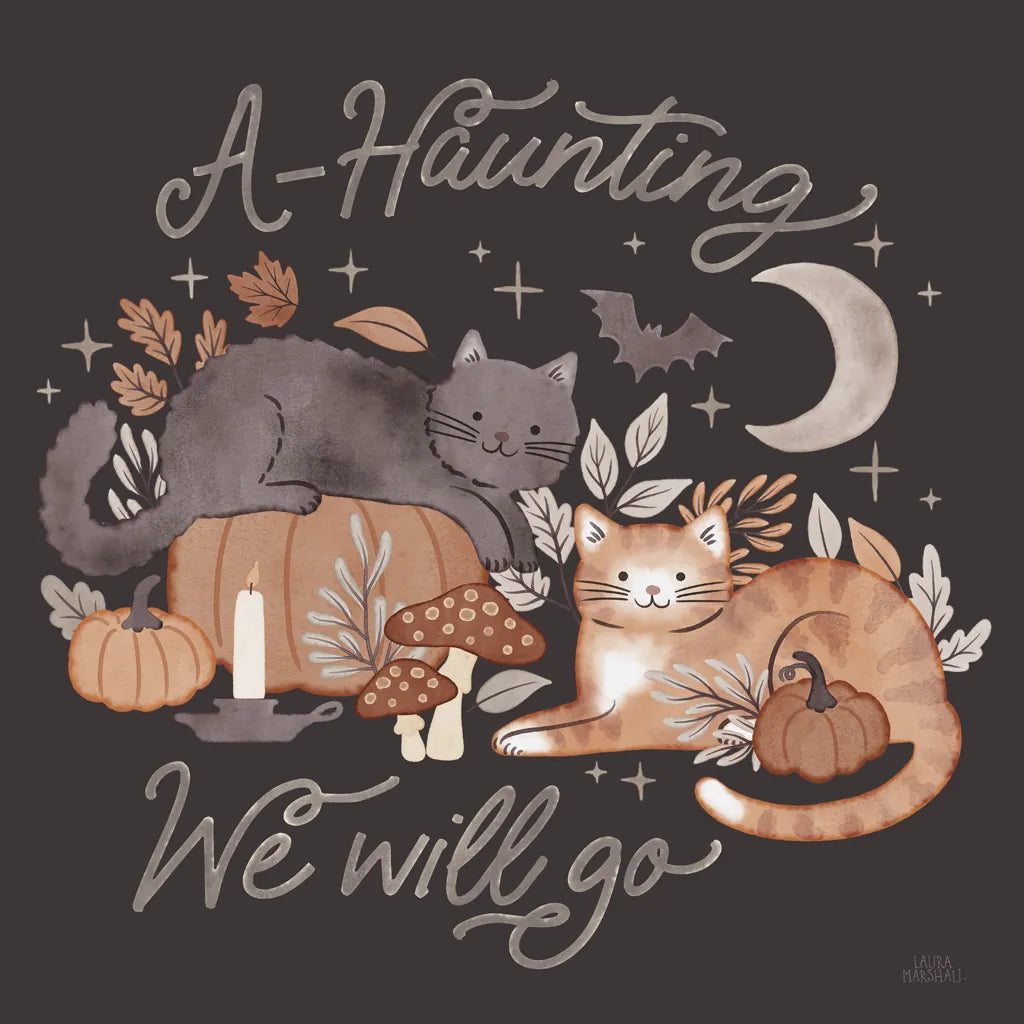 Pumpkins and Paws III Dark by Laura Marshall. SKU 95564a. Archival Giclee Fine art print for wall decor.