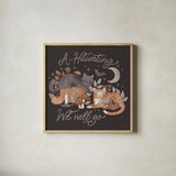 Pumpkins and Paws III Dark by Laura Marshall. Shown in a natural wood glass frame for a timeless modern aesthetic. Available as an archival giclee rolled canvas, fine art paper, or poster print. SKU 95564a.