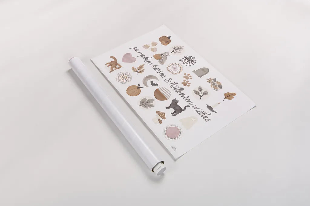 Pumpkins and Paws IV by Laura Marshall. shown as a rolled paper print. Available as archival giclee rolled canvas, fine art paper, or poster print. SKU 95565i.