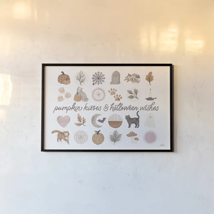 Pumpkins and Paws IV by Laura Marshall. shown as a paper print in a black flame. Available as a archival giclee rolled canvas, fine art paper, or poster print. SKU 95565i.