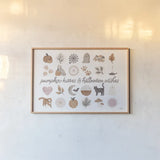Pumpkins and Paws IV by Laura Marshall. shown as a paper print in a natural frame. Available as a archival giclee rolled canvas, fine art paper, or poster print. SKU 95565i.