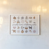 Pumpkins and Paws IV by Laura Marshall. shown as a paper print in a white frame. Available as a archival giclee rolled canvas, fine art paper, or poster print. SKU 95565i.