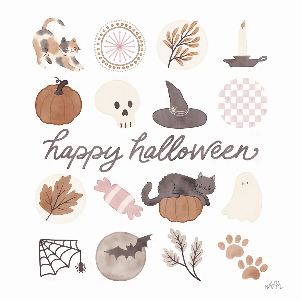 Pumpkins and Paws V by Laura Marshall. SKU 95566a. Archival Giclee Fine art print for wall decor.